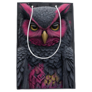 Auf einem Ast sitzende Eule mit lebhaften Magenta- Mittlere Geschenktüte