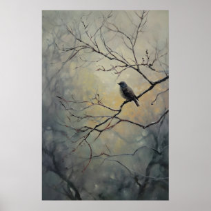 Auf einem Baum sitzender Vogel Dark Academia, Voge Poster