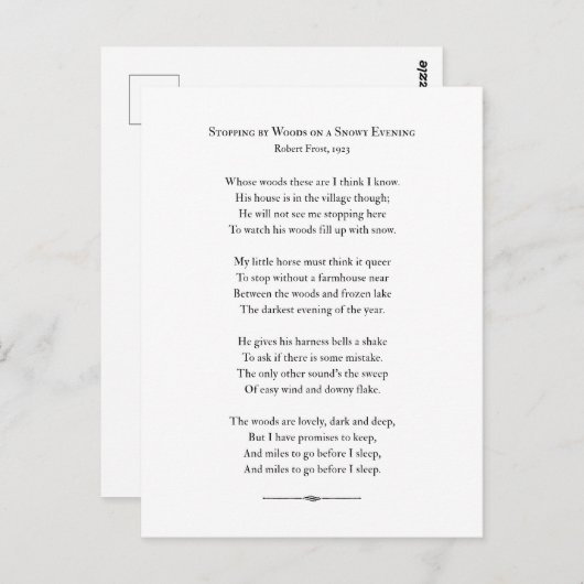Auf einem schneebedeckten Abend, Robert Frost Postkarte (Vorne/Hinten)