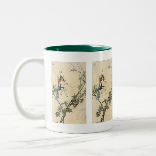 Auf einem Spinnengewirr sitzend Zweifarbige Tasse (Links)