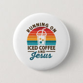 Auf Eiskaffee und Jesus Retro laufen Button (Vorderseite)