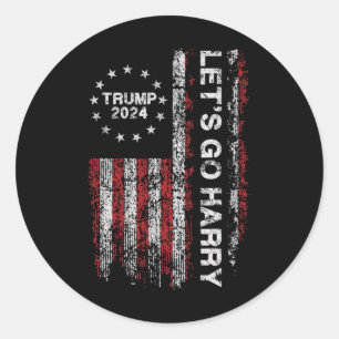 Auf geht's Harry Lustig Trump 2024 US-Flagge Vinta Runder Aufkleber