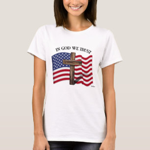 Auf Gott vertrauen wir mit rauem Kreuz und US-Flag T-Shirt