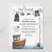 Auf Hook Bait Fun Wood Little Fisherman Baby Showe Einladung (Vorderseite)