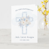 Auf Ihrer Taufe blauer Blumenkreuz Karte (Gelbe Blume)