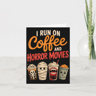 Auf Kaffee und Horrorfilmen laufendes Skelett Vamp Karte