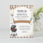 Auf Kariert Babyq Fun Food Steak Beef Grillen Baby Einladung (Stehend Vorderseite)