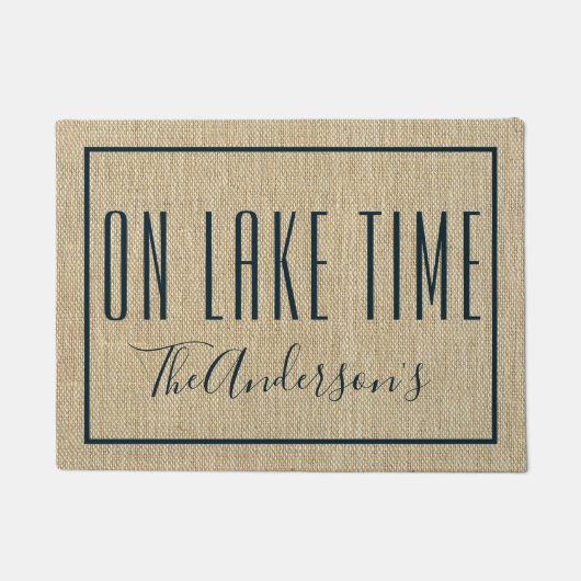 Auf Lake Time Personalisiert Burlap Look Doormat Fußmatte (Vorderseite)