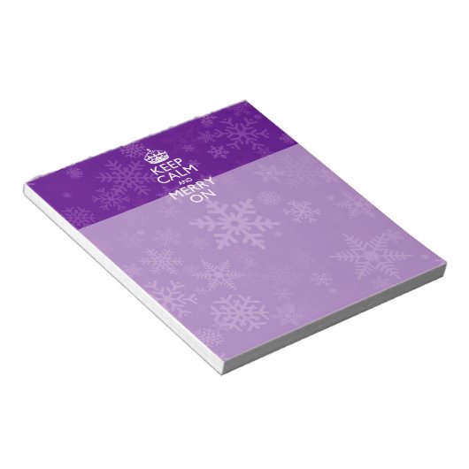 Auf Lila Schneeflocken behalt Ruhe und Fröhlichkei Notizblock (angewinkelt)
