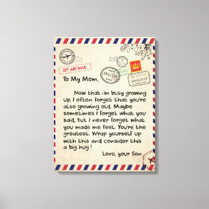 Auf mein Sohn Geschenk, Mama und Sohn, Liebe Brief Leinwanddruck
