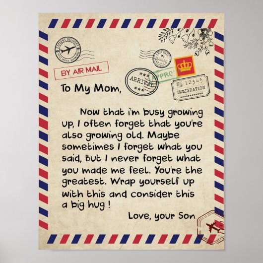 Auf mein Sohn Geschenk, Mama und Sohn, Liebe Brief Poster (Vorne)