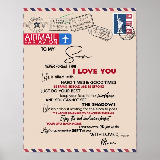 Auf mein Sohn Geschenk, Mama und Sohn, Liebe Brief Poster (Vorne)