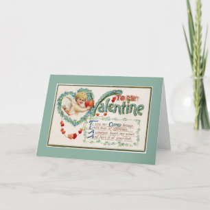 Auf meine Valentine Cupid Blumengrün-Grußkarte Feiertagskarte