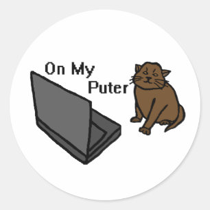 Auf meinem Computer Lustiges Computer Braunkatze M Runder Aufkleber