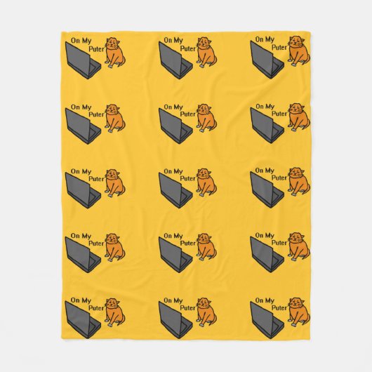 Auf meinem Computer Lustiges Computer Orange Katze Fleecedecke (Vorderseite)
