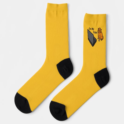 Auf meinem Computer Lustiges Orange Katze Meme Socken (Linkes Detail)