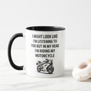 Auf meinem Kopf fahre ich mit meinem Motorrad-Funn Tasse