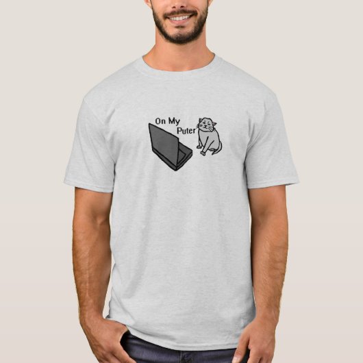Auf meinem lustigen Computer Graue Katze Meme T-Shirt (Vorderseite)