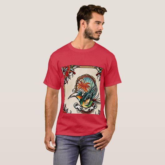 Auf meinem T - Shirt ist ein Vogelbild gemacht (Vorne ganz)