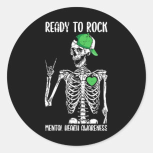 Auf Rock Mental Health Awareness Skeletts Rock Han Runder Aufkleber