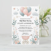 Auf Rose Boho Gold Mama Chic Spring Baby Dusche Einladung (Stehend Vorderseite)