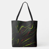 Auf schwarzem Fond zeigen sich die grünen und rote Tasche (Rückseite)