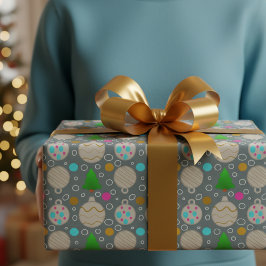 Auf Silber handgezeichnet Weihnachtsbäume und Orna Geschenkpapier