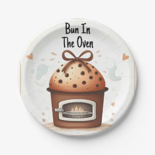 Auf Spaß Retro Boho Kuchen Bun in Oven Baby Dusche Pappteller