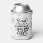 "Auf süßen Tee und Jesus aufgewachsen" Koozie Flas Dosenkühler (Kanne Vorderseite)