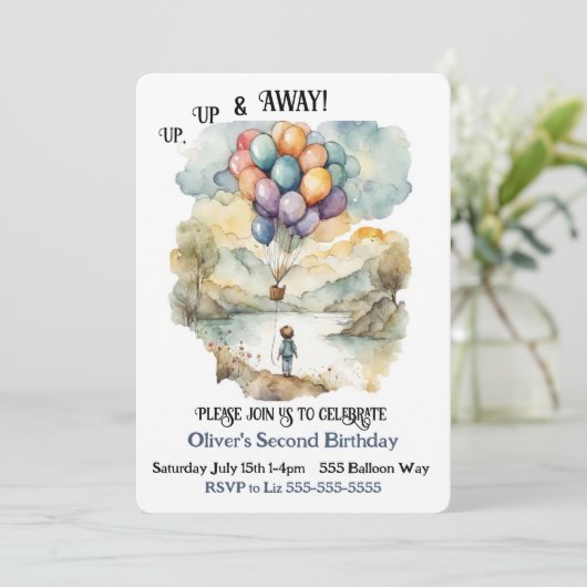 Auf und ab Ballon Geburtstag Einladung (Stehend Vorderseite)