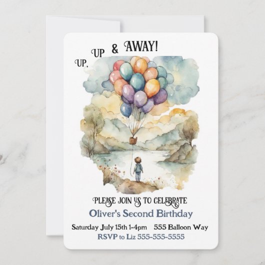 Auf und ab Ballon Geburtstag Einladung (Vorderseite)
