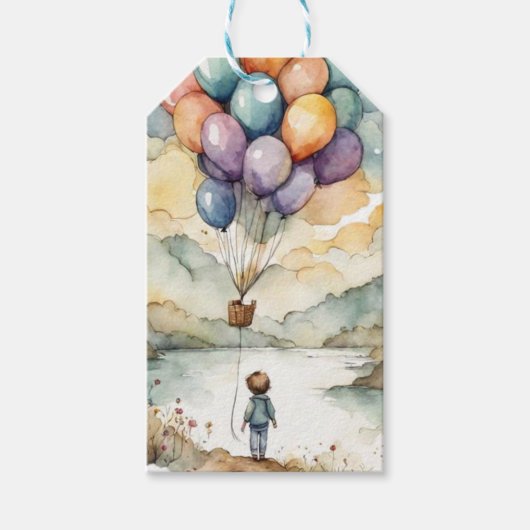 Auf und ab Ballon Geburtstag Geschenkanhänger (Vorderseite)