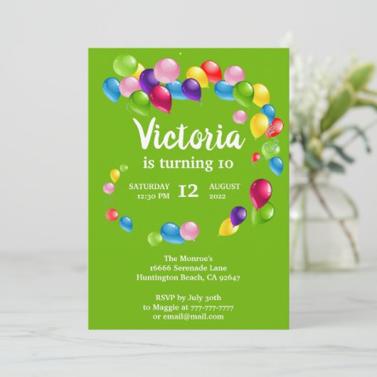 Auf und ab Ballons Geburtstagsparty Einladung (Stehend Vorderseite)