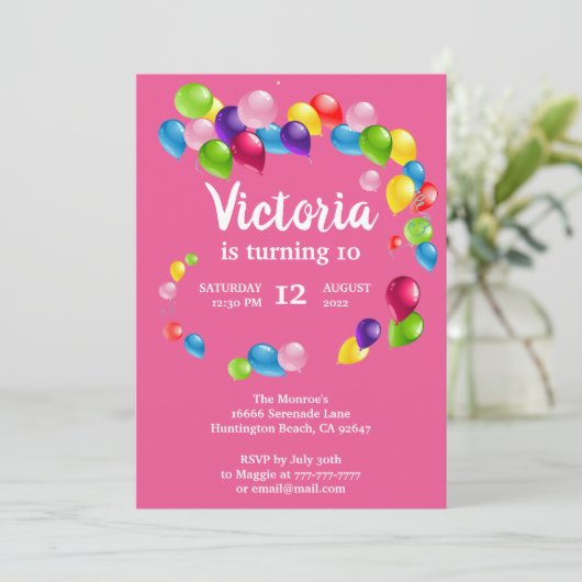 Auf und ab Ballons Geburtstagsparty Einladung (Stehend Vorderseite)