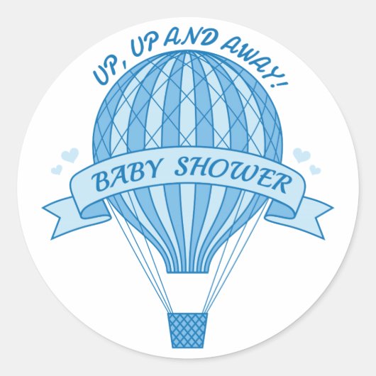 Auf und ab blauer Heißluftballon Babydusche Runder Aufkleber (Vorderseite)