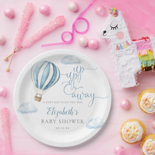 Auf und ab Blue Hot Air Ballon Boy Baby Dusche Pappteller (Party)