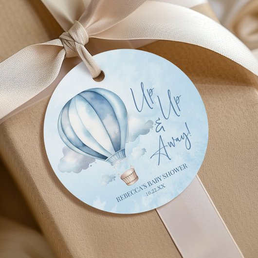 Auf und ab! Blue Hot Air Balloon Baby Dusche Geschenkanhänger