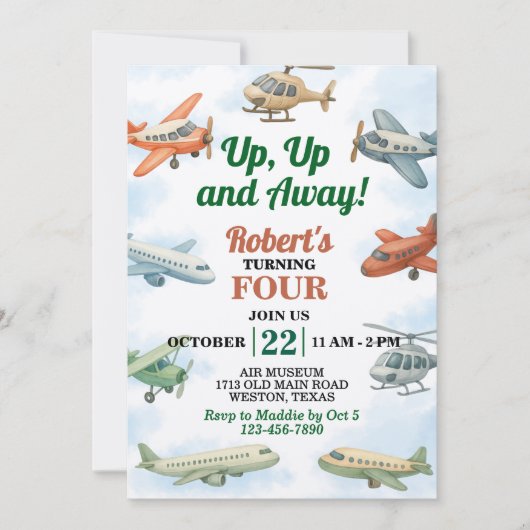 Auf und ab Flugzeuge zum Geburtstag Einladung (Vorderseite)