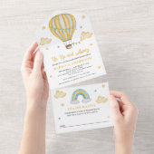 Auf und ab Gelb Heißluftballon Babydusche All In One Einladung (Abreißen)
