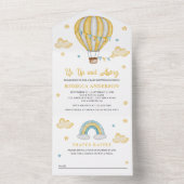 Auf und ab Gelb Heißluftballon Babydusche All In One Einladung (Innen Boden)