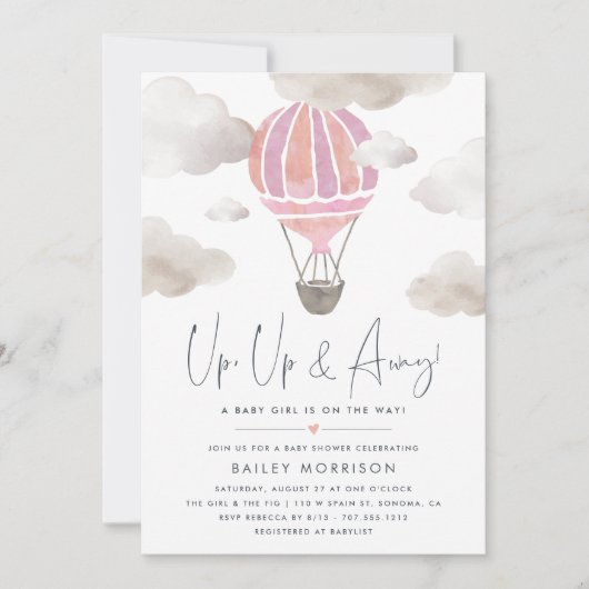 Auf und ab | Heißluftballon Babydusche Einladung (Vorderseite)