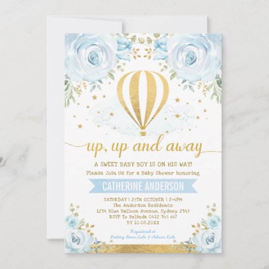 Auf und ab Heißluftballon Babydusche Einladung (Vorderseite)