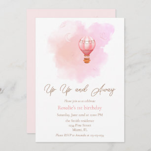 Auf und ab Heißluftballon Erstgeburtstag Girl Einladung