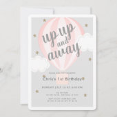 Auf und ab Heißluftballon Rosa 1. Geburtstag Einladung (Vorderseite)