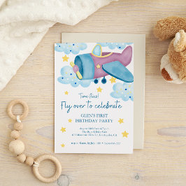 Auf und ab Lila Flugzeug Geburtstagskind Einladung