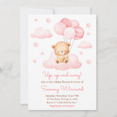 Auf und ab Pink Ballon Girl Baby Dusche Einladung (Vorderseite)