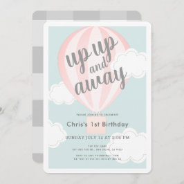 Auf und ab Pink Heißluftballon 1. Geburtstag Einladung