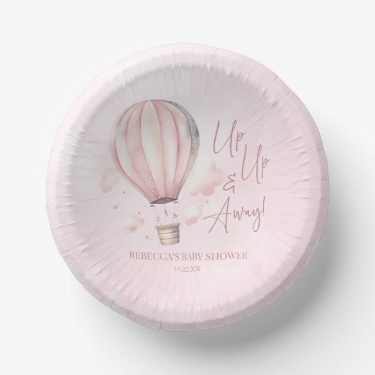 Auf und ab! Pink Hot Air Ballon Babydusche Pappteller (Vorderseite)