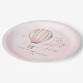 Auf und ab! Pink Hot Air Ballon Babydusche Pappteller (Schrägansicht)