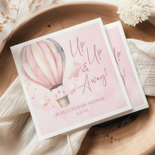 Auf und ab! Pink Hot Air Ballon Babydusche Serviette